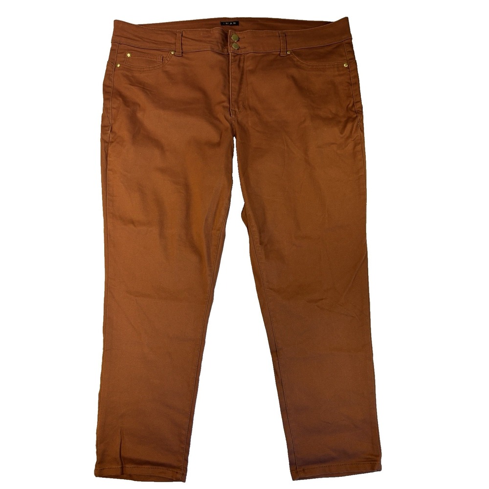 Iman Global Chic Women's 24WS Burnt Orange Skinny Stretch Denim Pants BOHO Fall